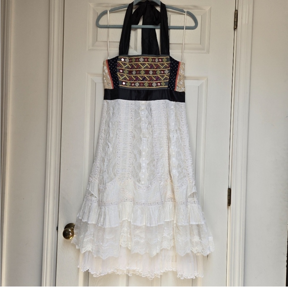 Anthropologie Zehavale Fragmented Reflections Midi Boho Halter Dress Size 10